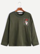 Romwe Army Green Hand And Rose Embroidery T-shirt