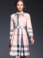 Romwe Apricot Lapel Long Sleeve Drawstring Dress