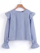 Romwe Fluted Sleeve Striped Blouse
