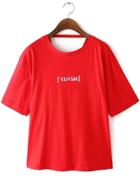 Romwe Letter Print Triangle Hollow Red T-shirt