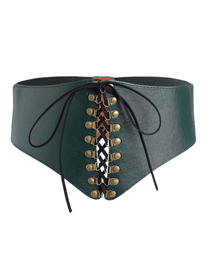Romwe Lace Up Faux Leather Corset Belt