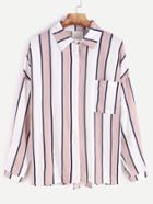 Romwe Contrast Striped Drop Shoulder Pocket Shirt