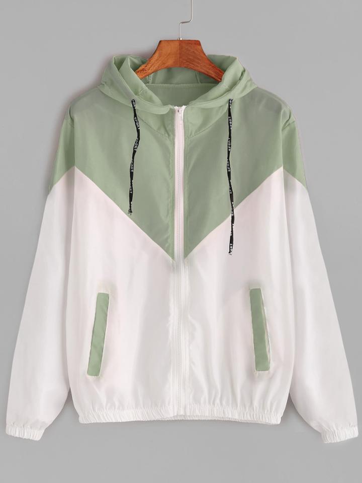 Romwe Hooded Drawstring Cut And Sew Jacket