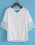 Romwe V Neck With Lace White T-shirt