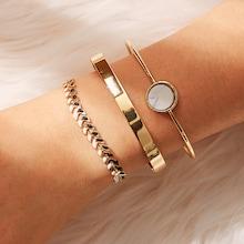 Romwe Marble Pattern Round Detail Bracelet Set 3pcs