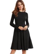 Romwe Black Pleated Long Sleeve A-line Dress