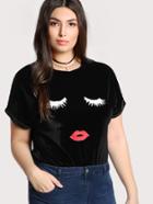 Romwe Wink Eyes Print T-shirt