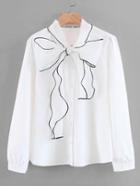 Romwe Contrast Piping Bow Tie Neck Blouse