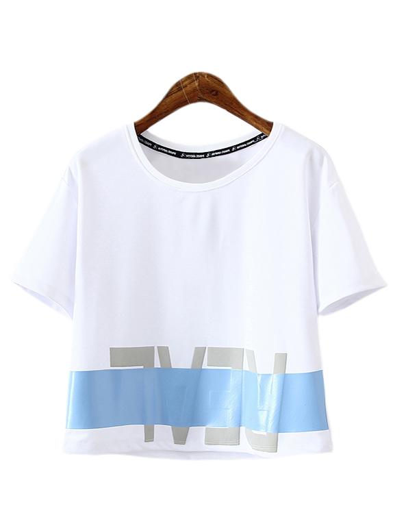 Romwe White Short Sleeve Letter Print T-shirt