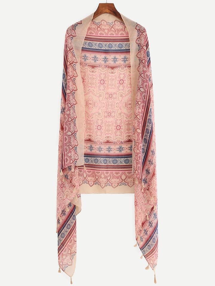 Romwe Tribal Print Tassel Trimmed Scarf