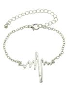 Romwe Silver Chain With Heartbeat Charm Bracelet