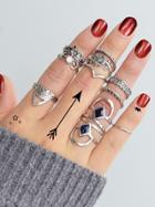 Romwe At-silver Vintage Totem Flower Rings  11-pieces Set
