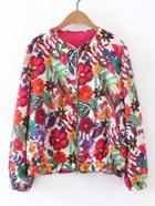Romwe Flower Print Zipper Up Jacket