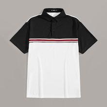 Romwe Guys Striped Tape Two Tone Polo Shirt