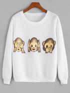 Romwe White Monkey Print Long Sleeve Sweatshirt