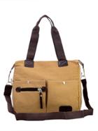 Romwe Dual Pocket Front Canvas Shoulder Bag - Khaki