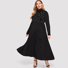 Romwe Plus Beaded Mock Collar Dress