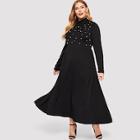 Romwe Plus Beaded Mock Collar Dress