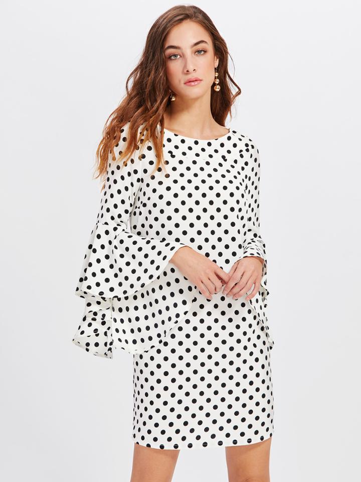 Romwe Exaggerate Bell Sleeve Polka Dot Dress