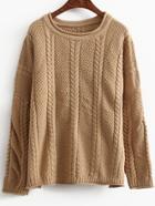 Romwe Cable Knit Dolman Coffee Sweater