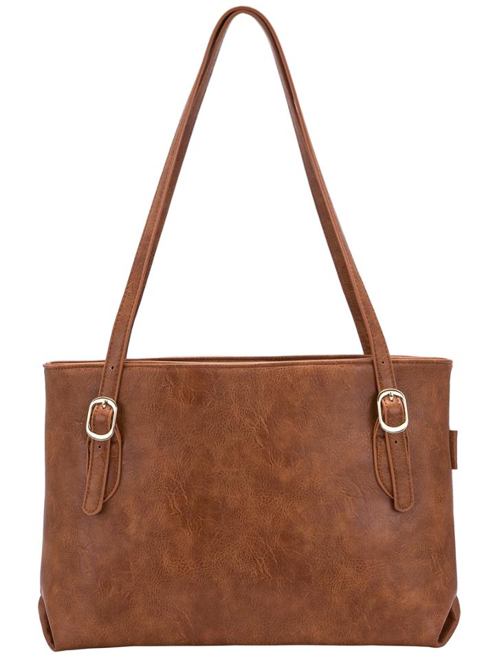 Romwe Brown Buckle Classic Pu Shoulder Bag