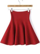 Romwe High Waist Knit Flare Wine Red Skirt