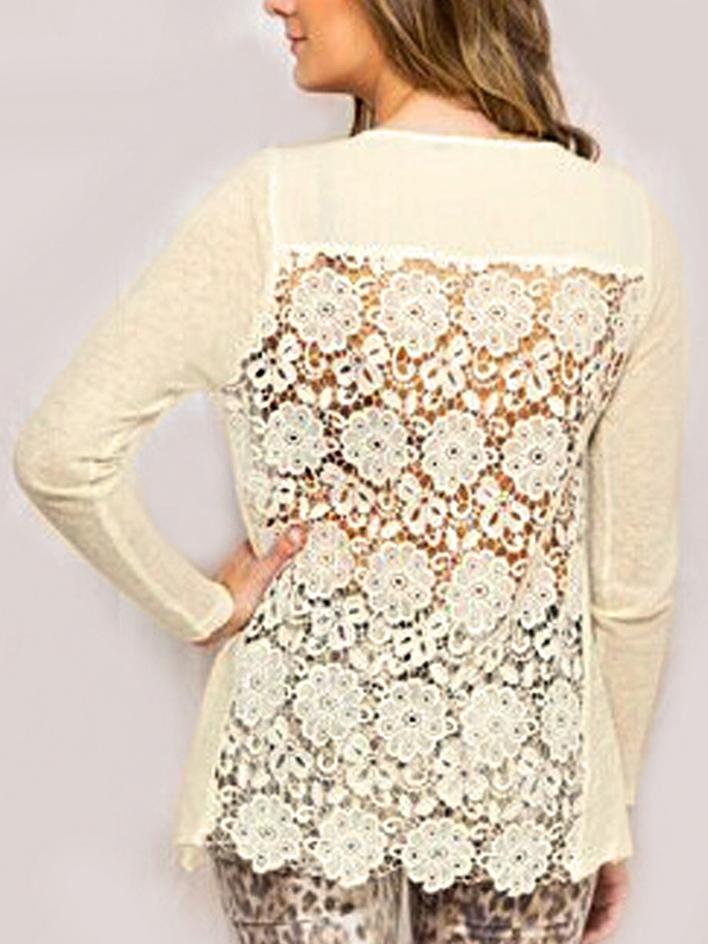 Romwe Lace Crochet Pocket Blouse