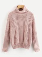 Romwe Drop Shoulder High Neck Mixed Knit Sweater