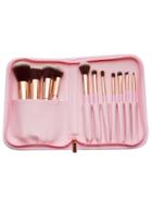 Romwe Pink Professional Makeup Brush Set With Zipper Bag