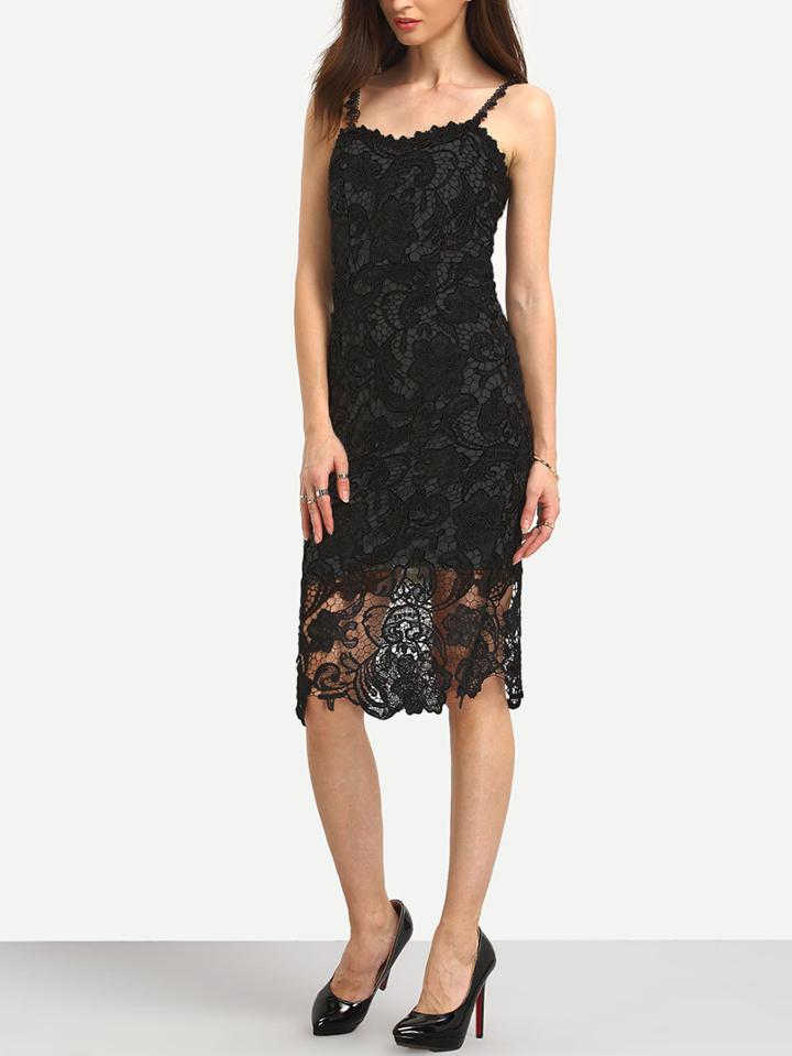Romwe Black Lace Sheath Cami Dress