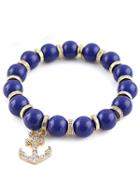 Romwe Blue Bead Gold Anchors Bracelet