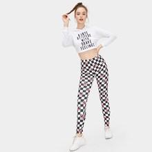 Romwe Checkerboard Floral Print Leggings