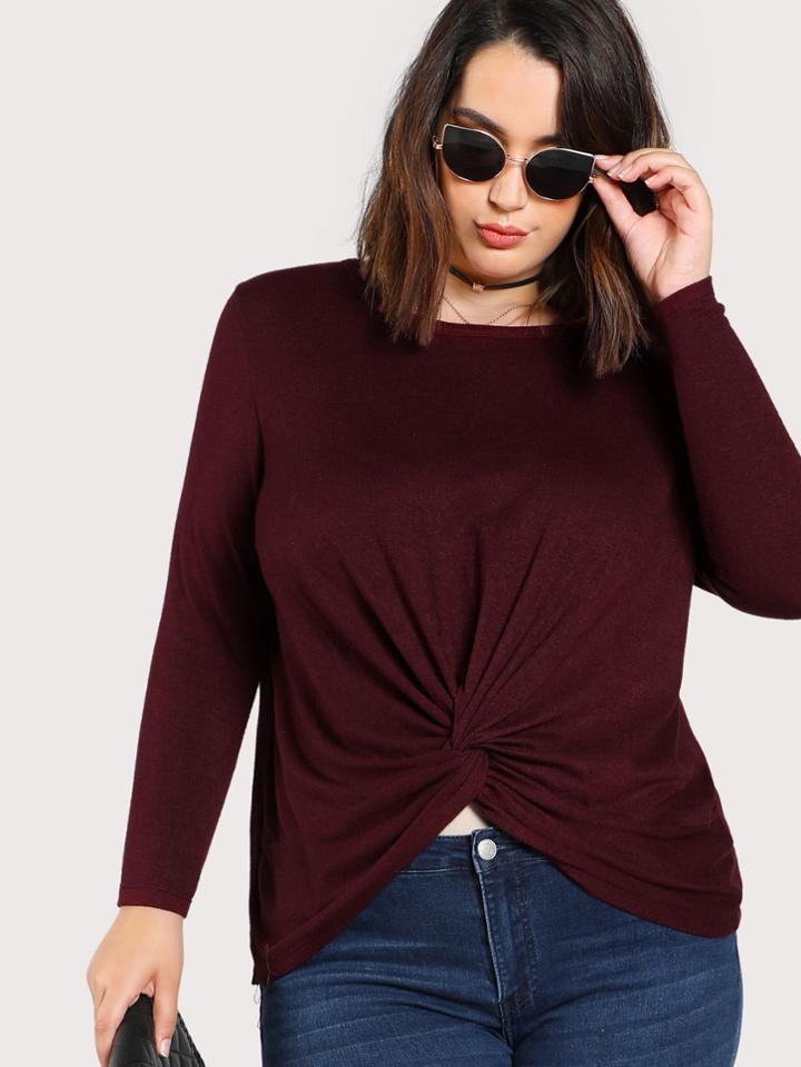 Romwe Twist Front Solid Tee