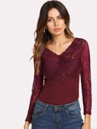 Romwe Illusion Lace Shoulder Fitted T-shirt