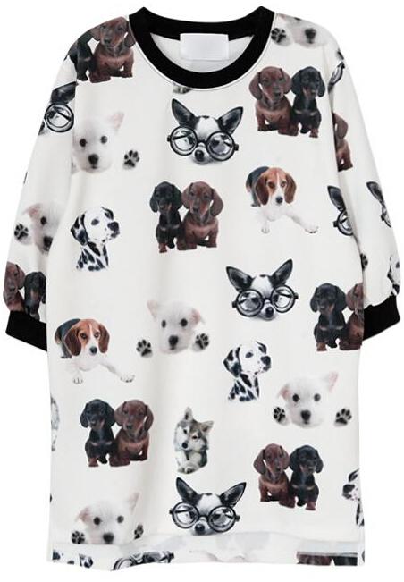 Romwe Dogs Print Loose T-shirt