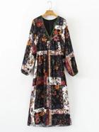 Romwe Floral Print Patchwork Midi Dress