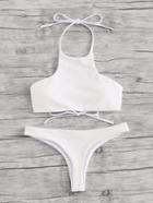 Romwe Open Back Halter Bikini Set