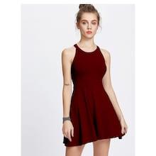 Romwe Halter Neck Skater Dress