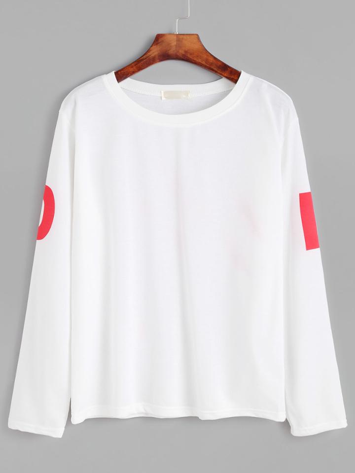 Romwe White Printed Long Sleeve T-shirt