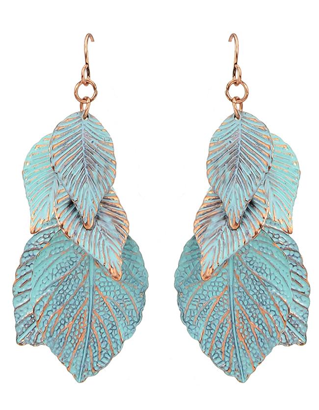 Romwe New Trendy Blue Enamel Drop Leaf Shape Earrings