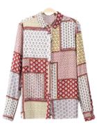 Romwe Multicolor Long Sleeve Buttons Front Printed Blouse