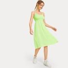 Romwe Neon Lime Shirred Solid Cami Dress