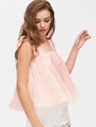 Romwe Self Tie Shoulder Pleated Trapeze Top