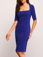 Romwe Blue Short Sleeve Sheath Split Dress