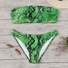 Romwe Snake Print Bandeau With Low Rise Bikini Set