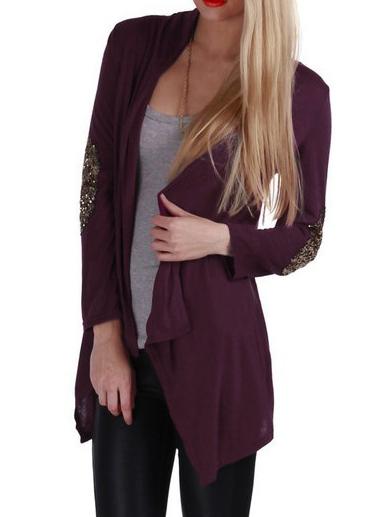 Romwe Drape Front Sequined Patch Red Coat