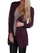 Romwe Drape Front Sequined Patch Red Coat