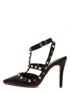 Romwe Black Pointed Toe Studded Stiletto Heels