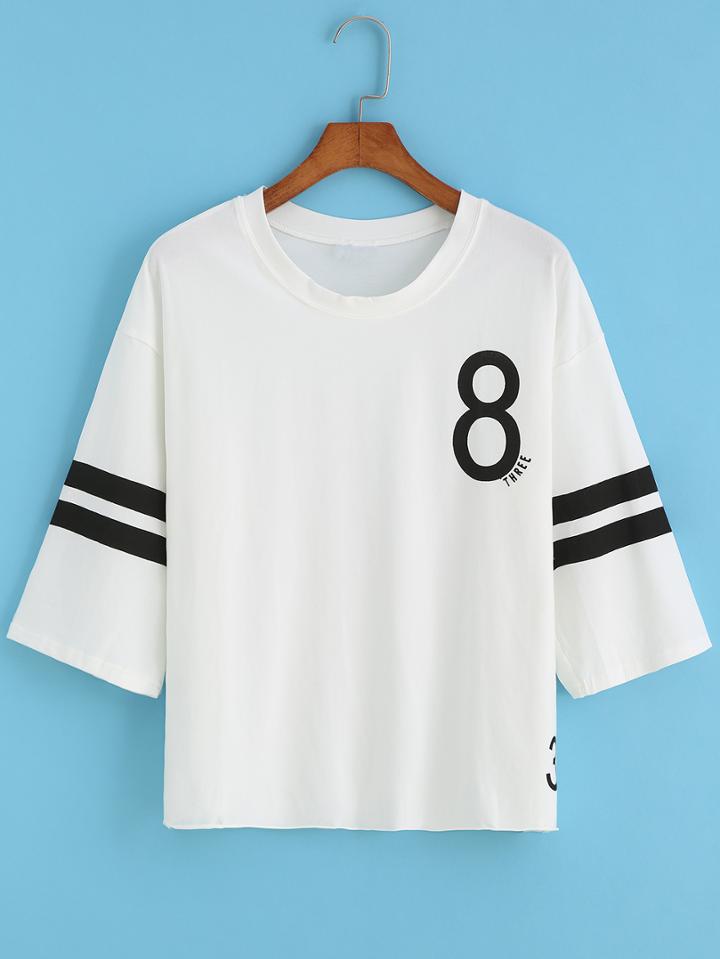 Romwe Half Sleeve Varsity Striped T-shirt