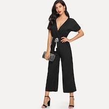 Romwe Solid Deep V Neckline Wrap Romper